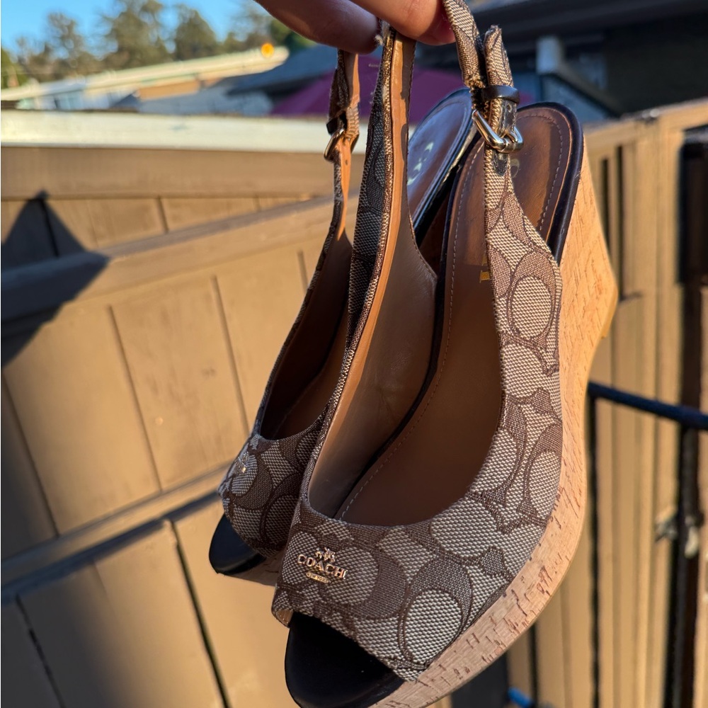 Coach Tan and Brown Slingback Wedges - Picture 10 of 10
